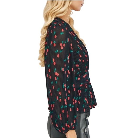 The‎ Kooples Paris Cherry Naive Wrap Top women's Size Black Red - Picture 3 of 8